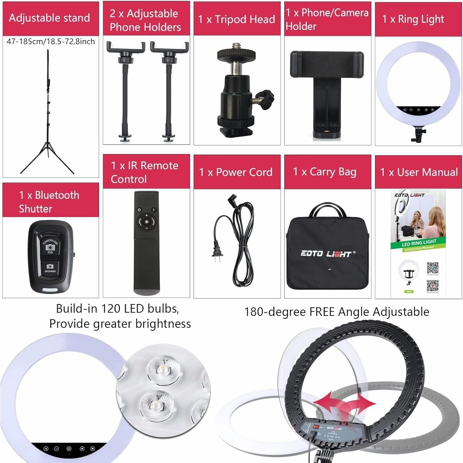 21 inch LED Ring Light with Tripod Stand, Large Selfie Ring Light with Touch Panel for YouTube Vlog Video Shooting, Makeup Studio Portrait with Carrying Bag and Remote Controller, CRI>97