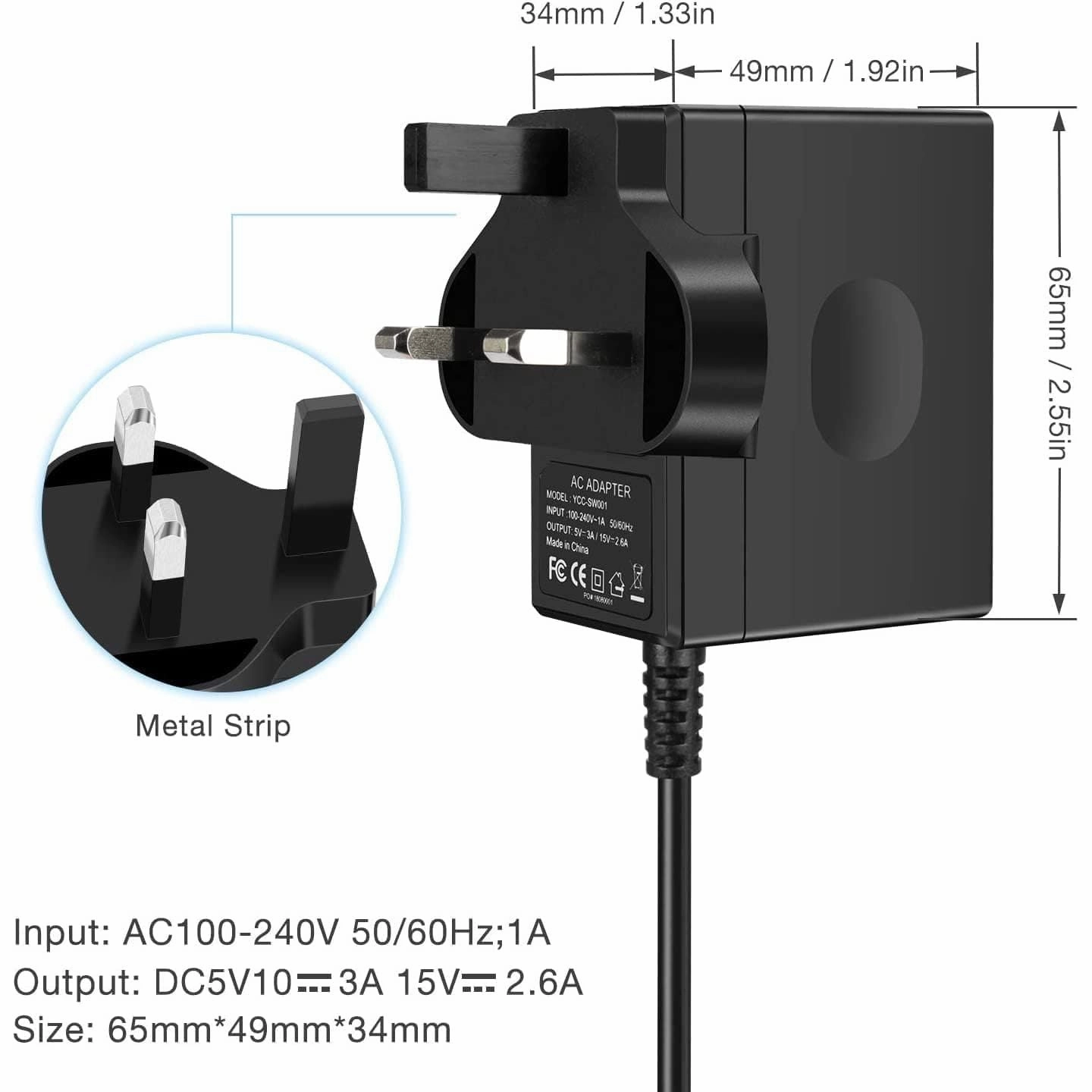 AC Adapter Power Supply 15V 2.6A Fast Charging Kit N-Switch/Switch Lite
