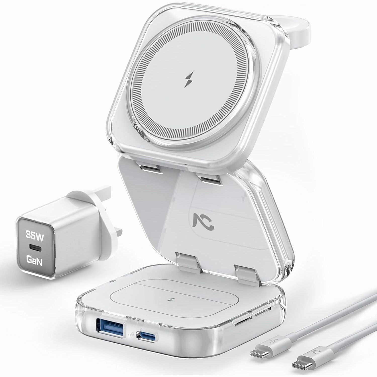 AC Island 5-in-1 Wireless Charging Station - MagSafe Charger for iPhone 16 Pro/16/15/14/13/12, Apple Watch Series 10, AirPods, Fast Wireless Charging Stand - White nintendo switch accessories, buy nintendo switch, best switch games