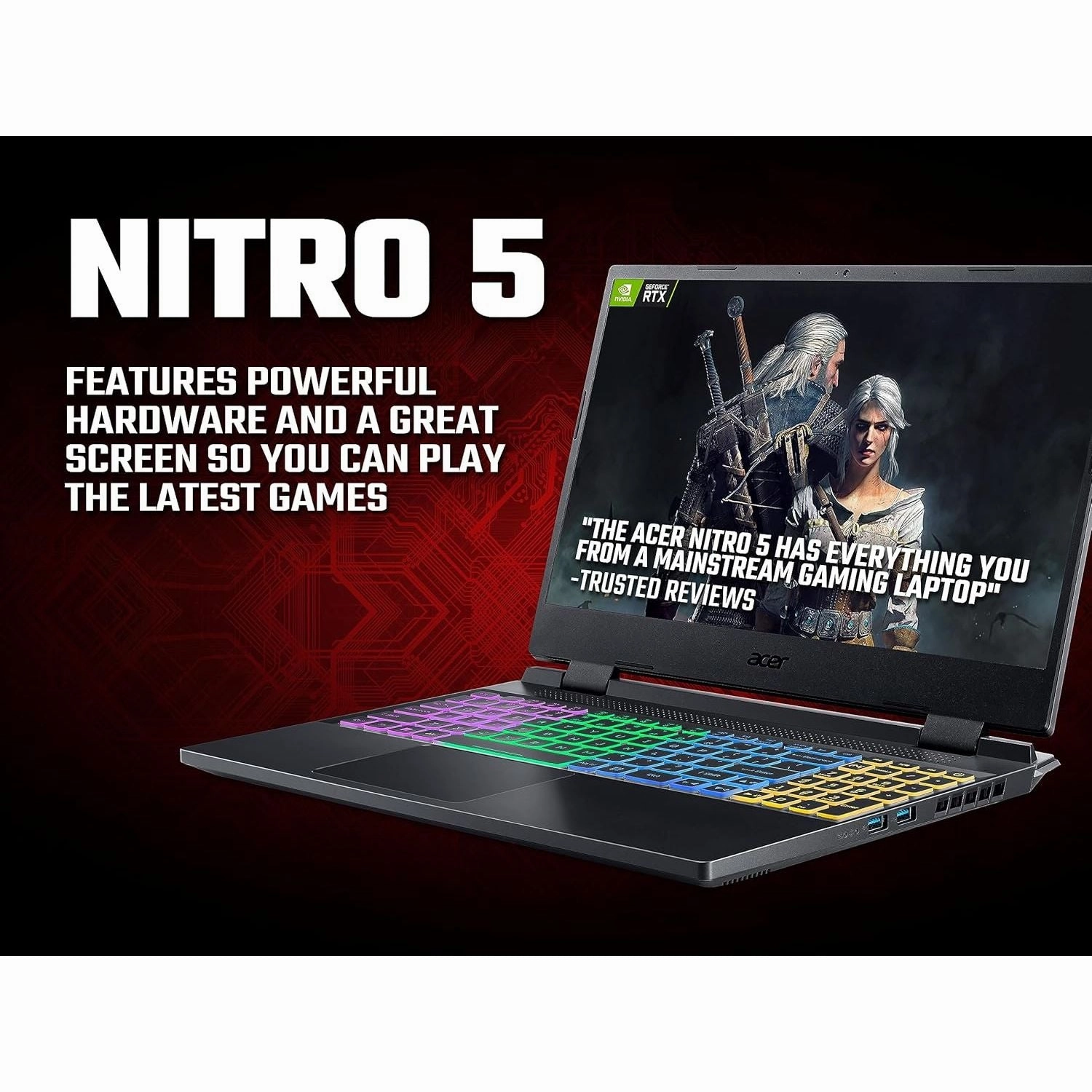 Acer Nitro 5 AN515-58 Gaming Laptop - Intel Core i7-12650H, 16GB, 1TB SSD, NVIDIA GeForce RTX 4060 8G, 15.6" FHD IPS 144Hz, Windows 11 , Black