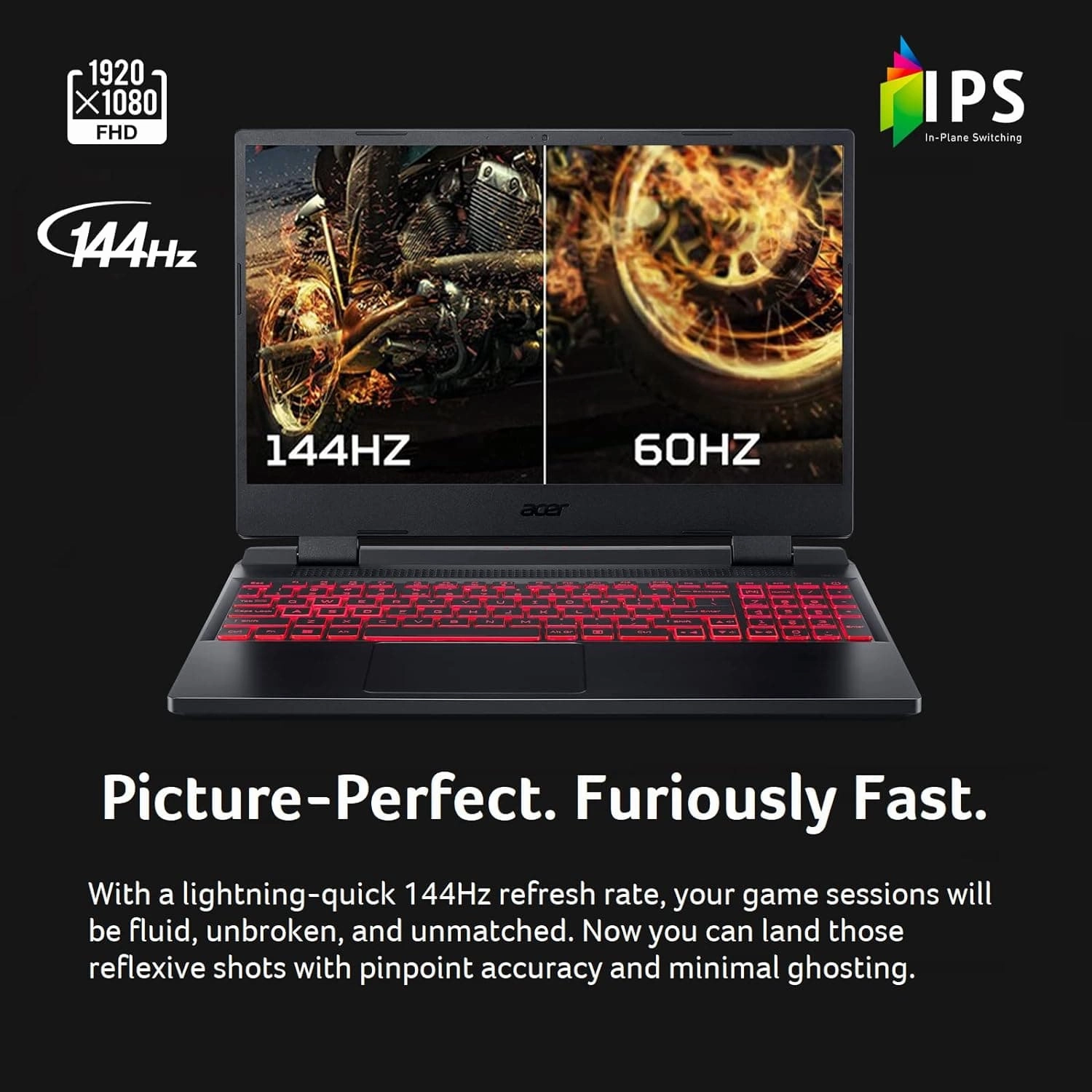 Acer Nitro 5 Gaming Laptop - 15.6" FHD 144Hz, Intel i5-12500H, RTX 3050 Ti, 16GB DDR4, 512GB SSD, Wi-Fi 6, Black