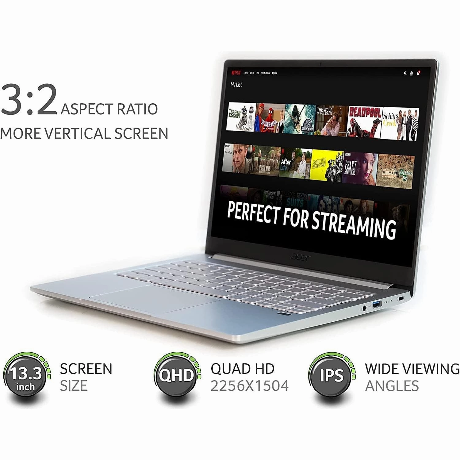 Acer Swift 3 - 13.5" Laptop - Intel Core i5-1135G7, 8GB, 512GB SSD, QHD 3:2 Display, Windows 10, Silver