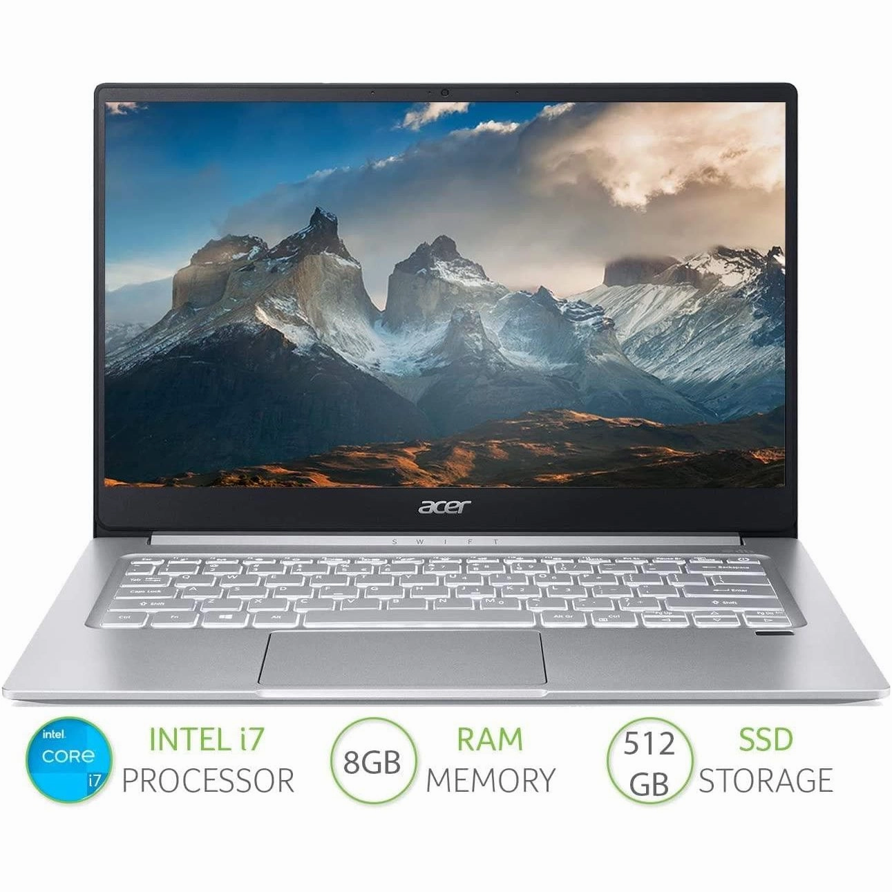 Acer Swift 3 - 14" Laptop - Intel Core i7-1165G7, 8GB RAM, 512GB SSD, Full HD Display, Windows 10, Silver