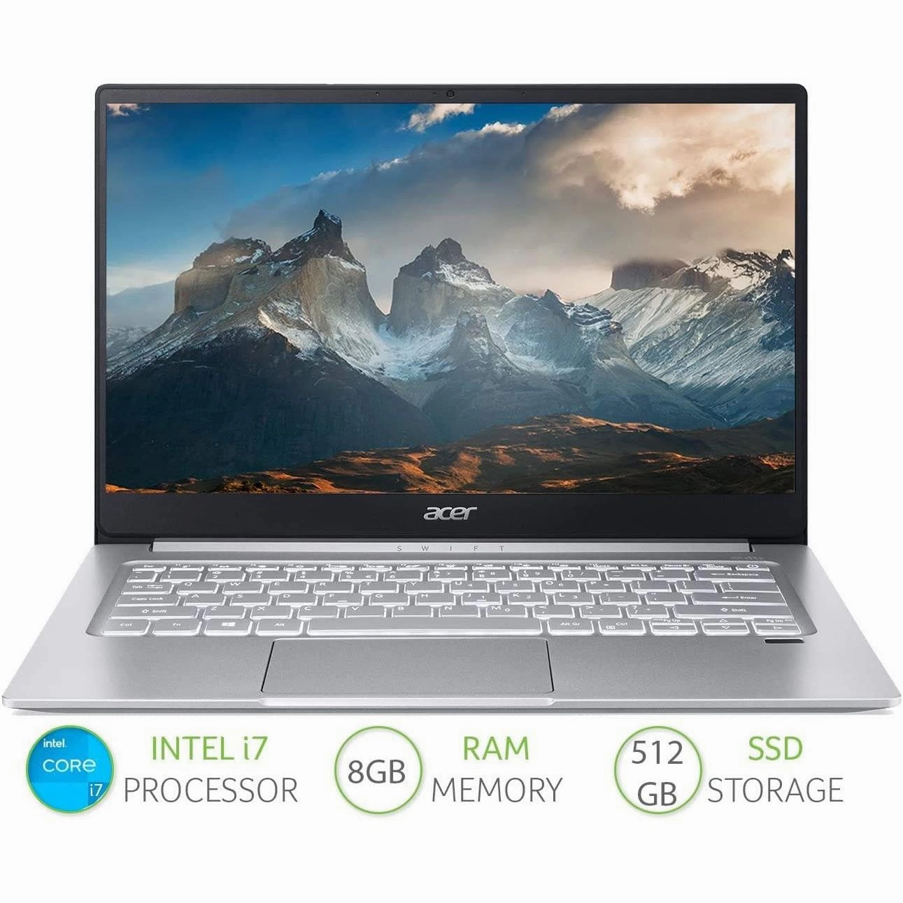 Acer Swift 3 SF314-59 14 inch Laptop - Intel Core i7-1165G7, 8GB RAM, 512GB SSD - Silver