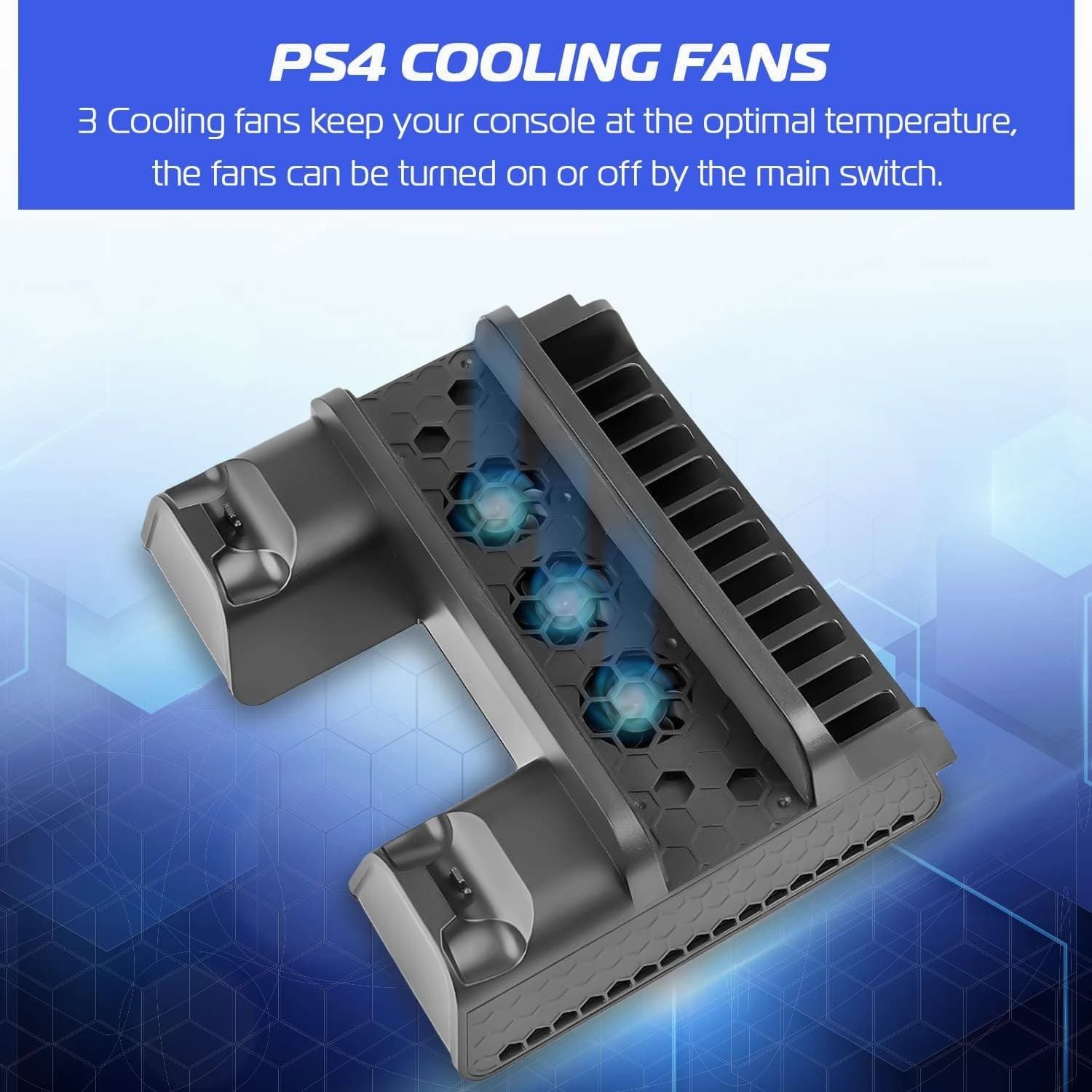 ADZ All-in-One PS4 Stand with Cooling Fan, Dual Controller Charger & 12-Game Rack - Compatible with PS4, PS4 Slim & Pro