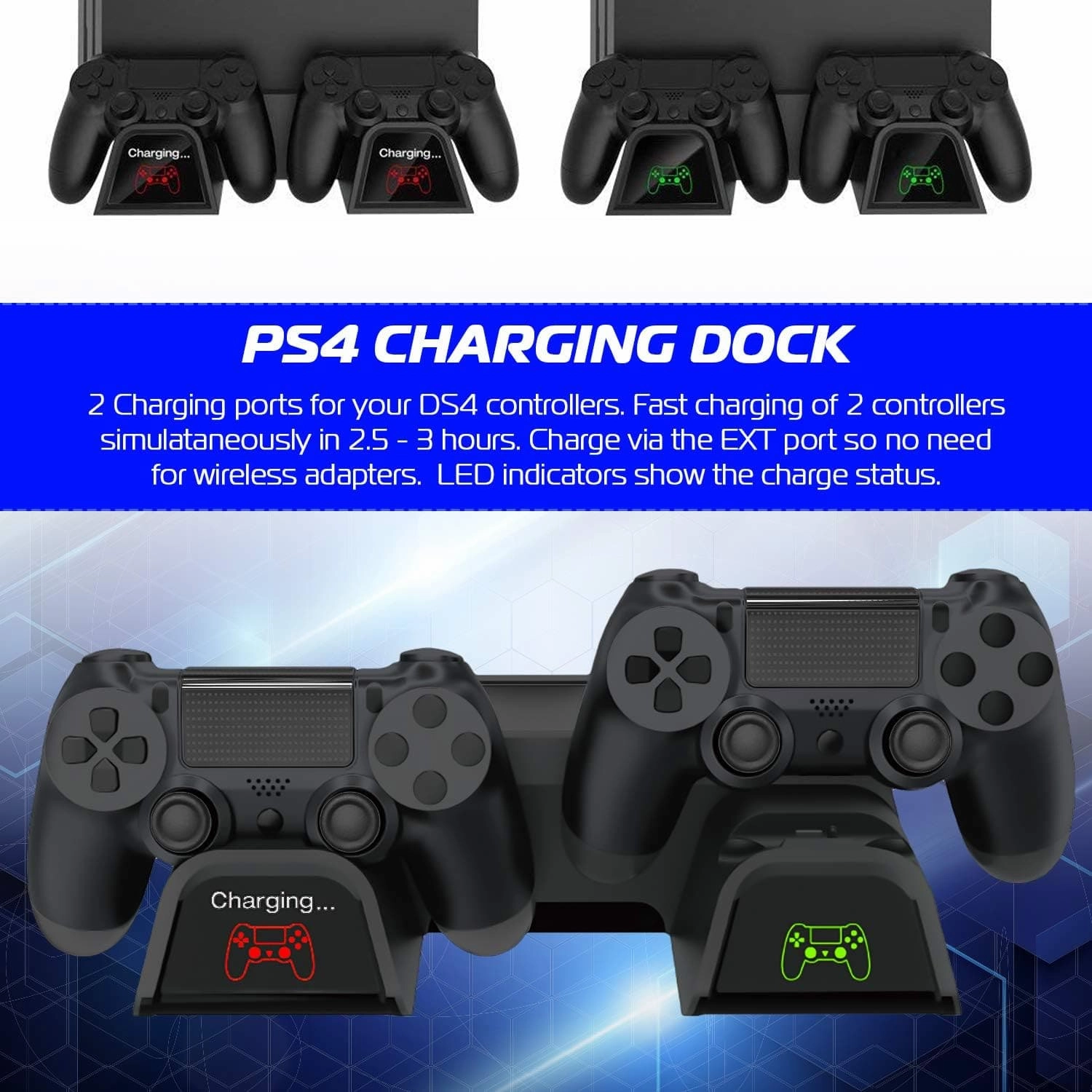 ADZ All-in-One PS4 Stand with Cooling Fan, Dual Controller Charger & 12-Game Rack - Compatible with PS4, PS4 Slim & Pro