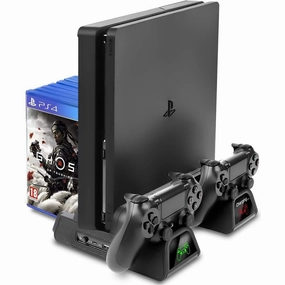 ADZ All-in-One PS4 Stand with Cooling Fan, Dual Controller Charger & 12-Game Rack - Compatible with PS4, PS4 Slim & Pro wireless headphones,bluetooth headphones,noise cancelling headphones,wireless earbuds