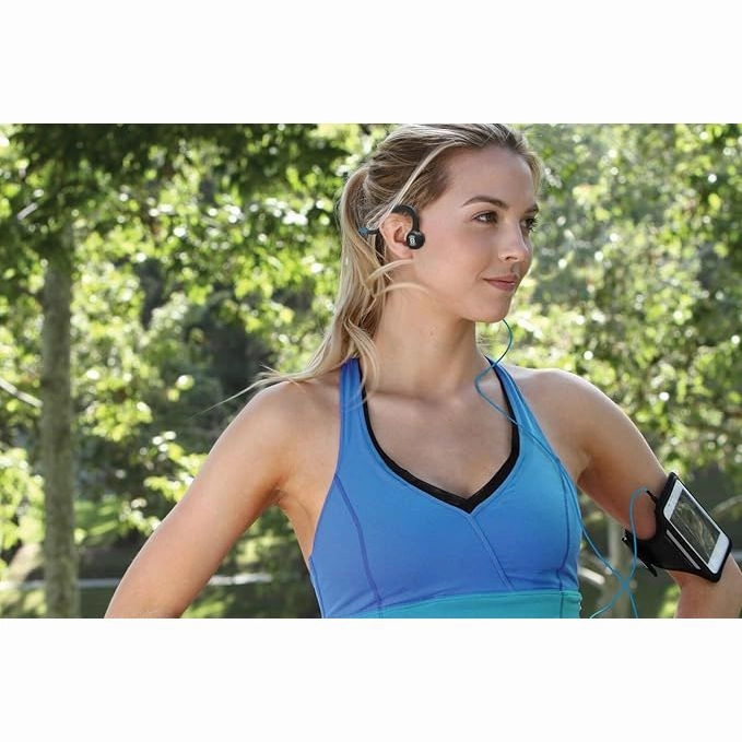 Aftershokz Sportz Titanium with Mic  Wired Bone Conduction Headphones, 3.5mm Jack, 12Hr Battery - Ocean Blue