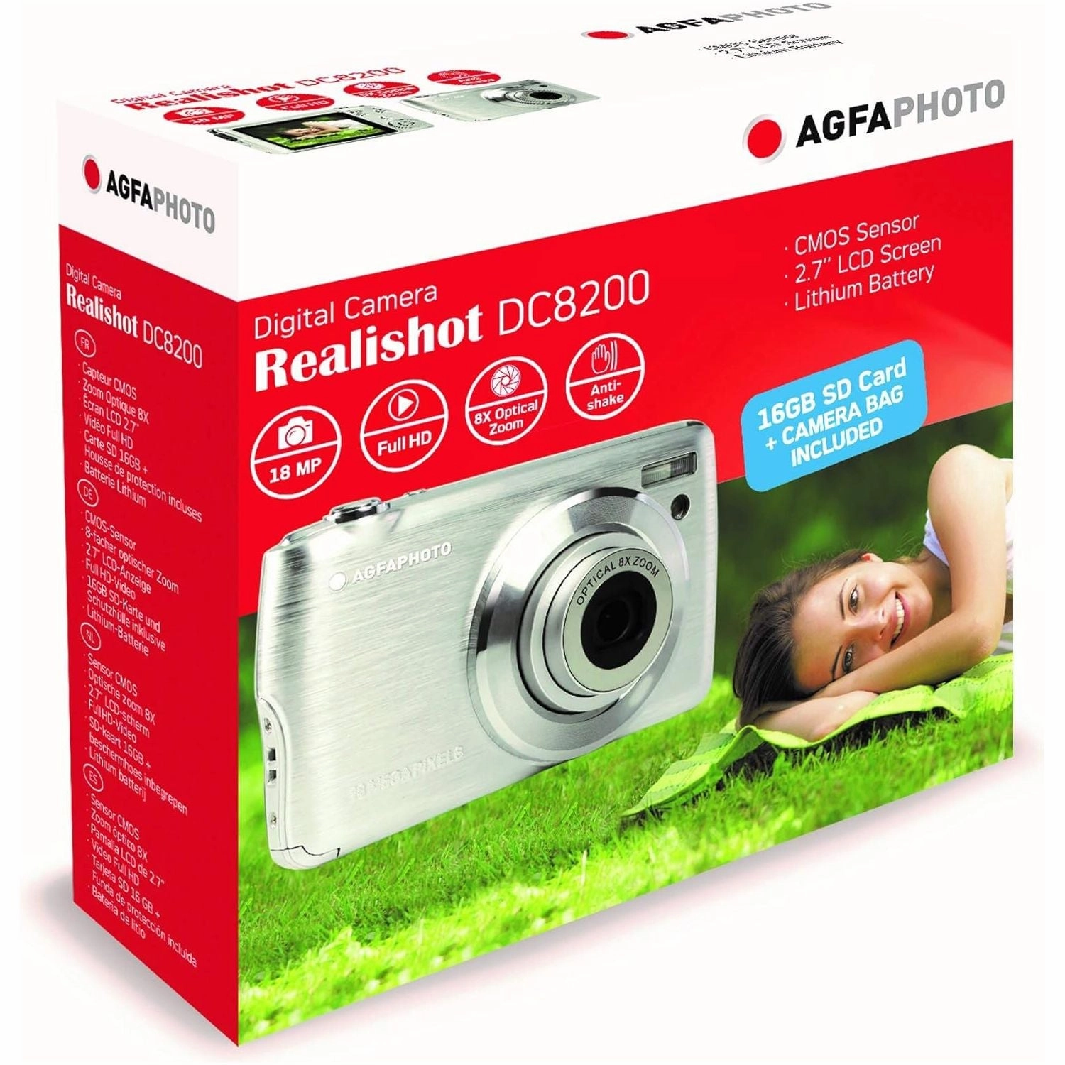AGFA PHOTO Realishot DC8200 Compact Digital Camera  18MP, Full HD, 8x Optical Zoom, 2.7" LCD, Silver