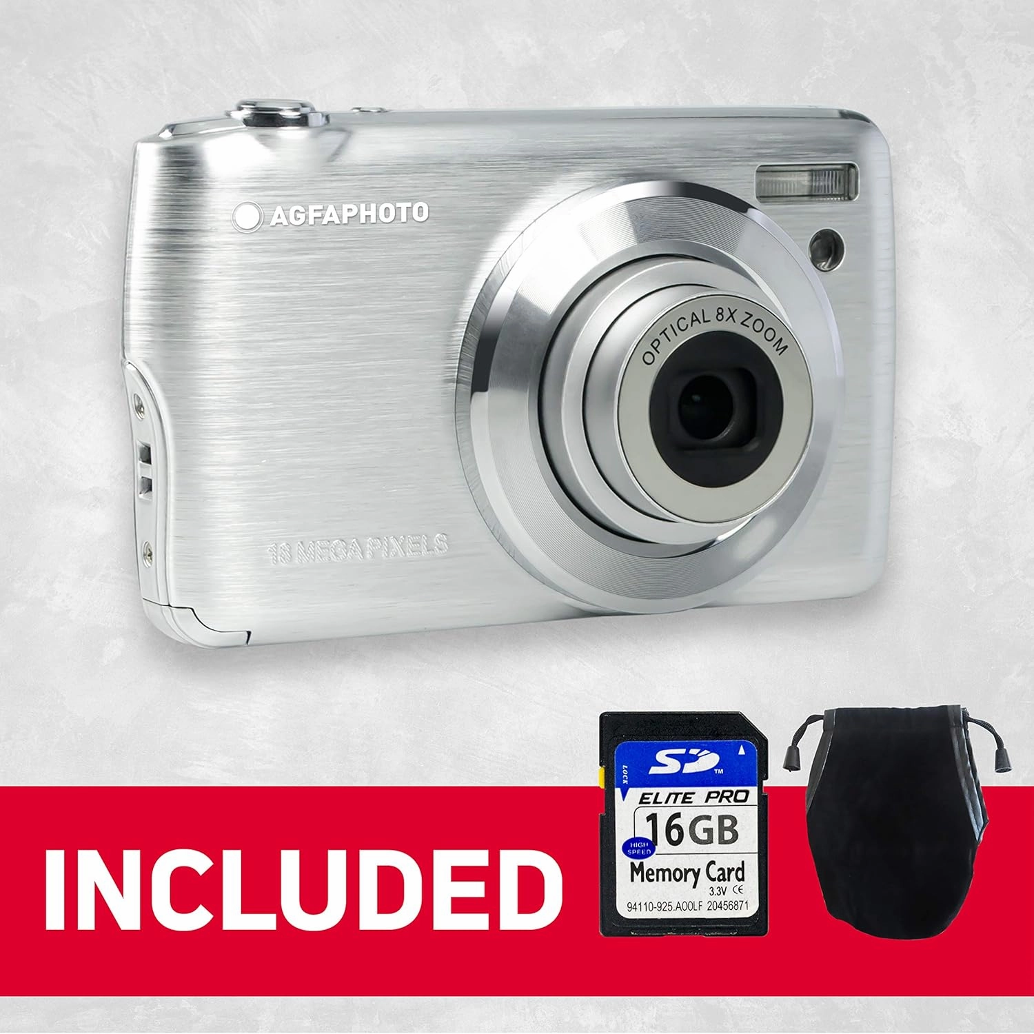 AGFA PHOTO Realishot DC8200 Compact Digital Camera  18MP, Full HD, 8x Optical Zoom, 2.7" LCD, Silver
