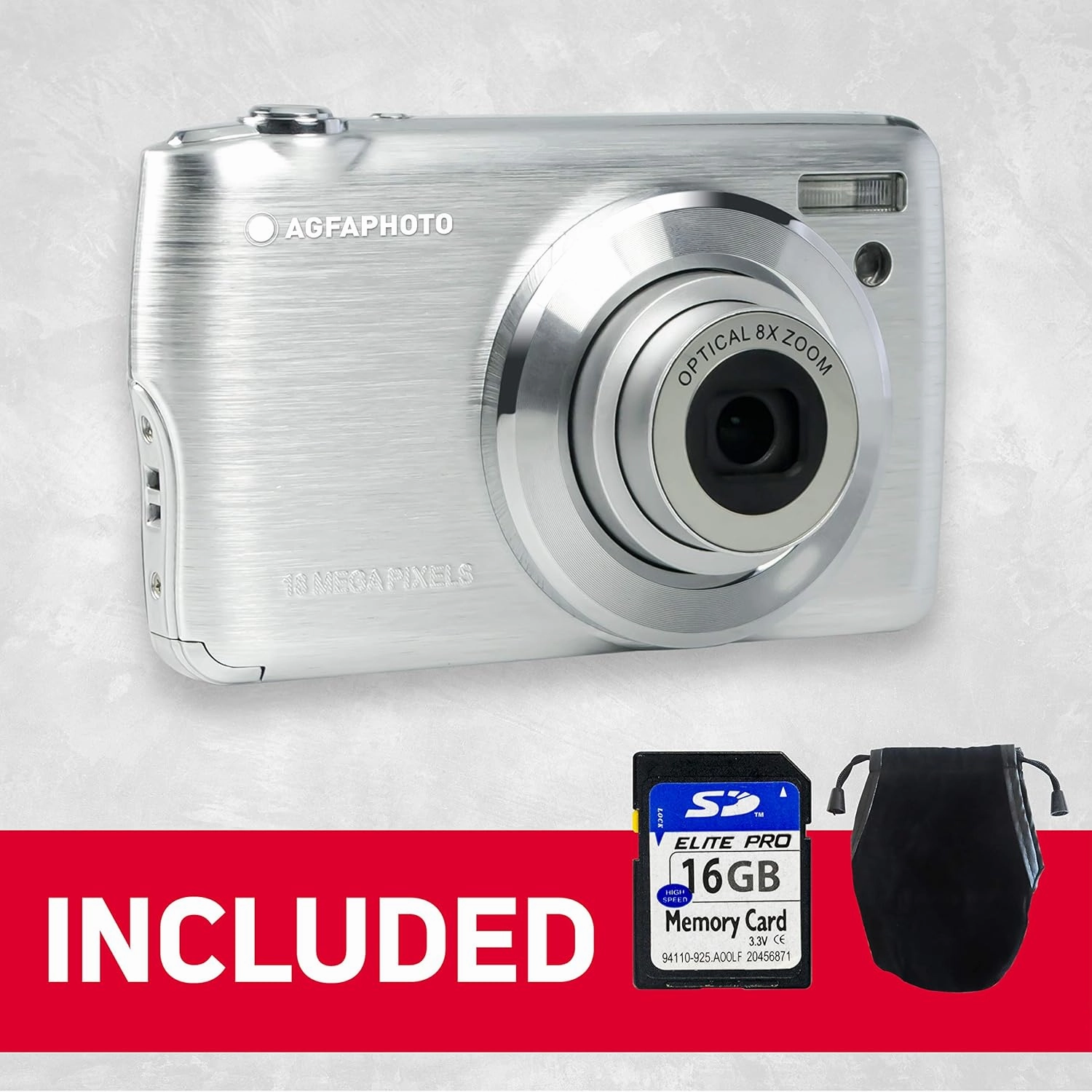 AGFA PHOTO Realishot DC8200 Compact Digital Camera  18MP, Full HD, 8x Optical Zoom, 2.7" LCD, Silver