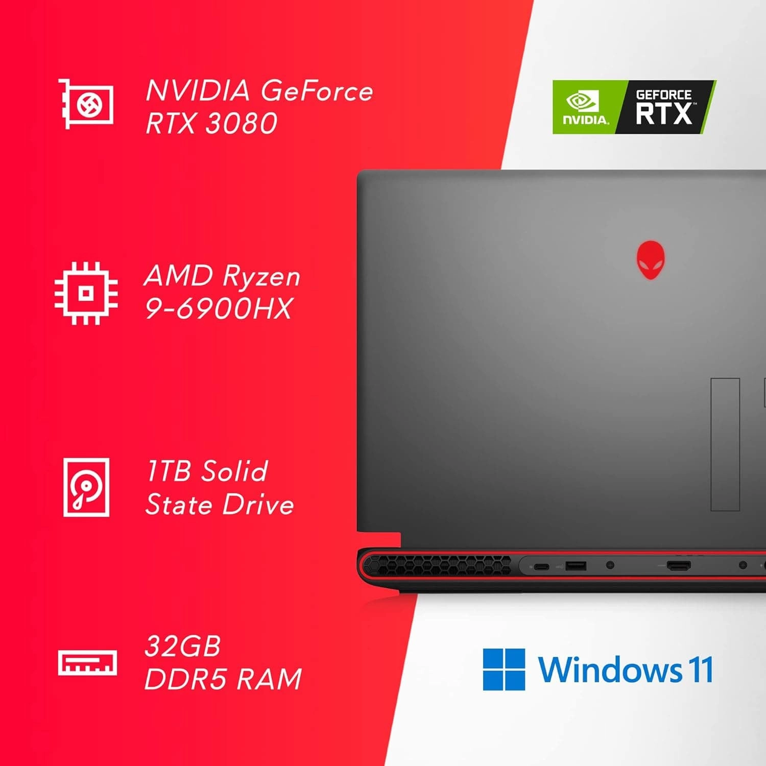 Alienware M17 R5 Gaming Laptop | 17.3" FHD 480Hz | Ryzen 9 6900HX | 32GB DDR5 | 1TB SSD | RTX 3080 | Windows 11 | Dark Side of the Moon Black
