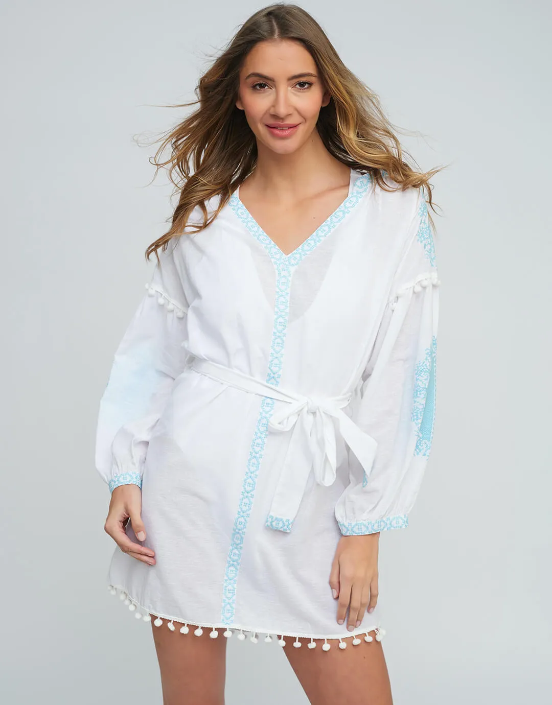 Amara Tunic - White and Light Blue