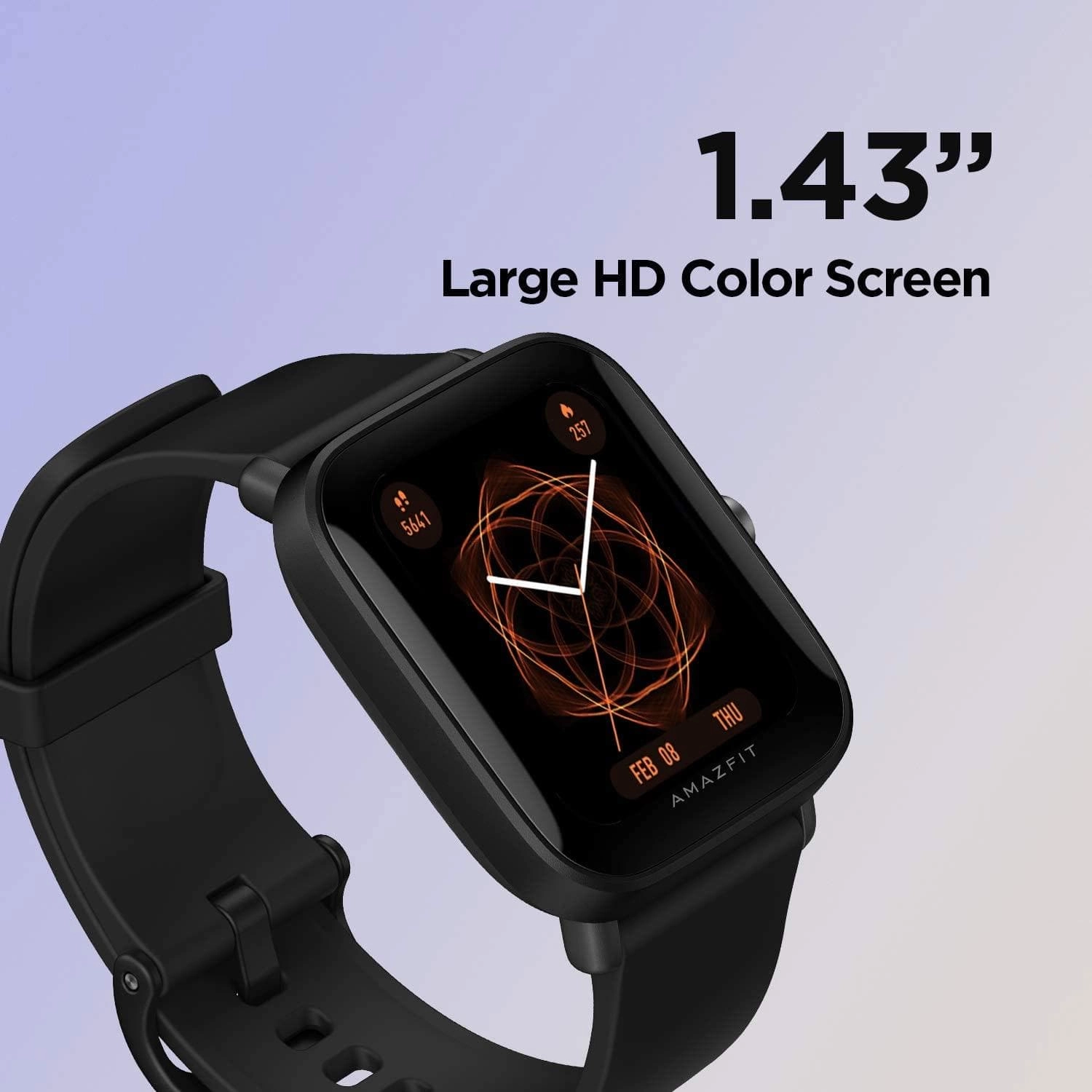 Amazfit Bip U Smartwatch Fitness Tracker with Heart Rate, Sleep, Stress, SpO2 Monitor, 1.43" Color Touch Screen, 5 ATM Waterproof, 60  Sports Modes, 9 Day Battery Life, Black