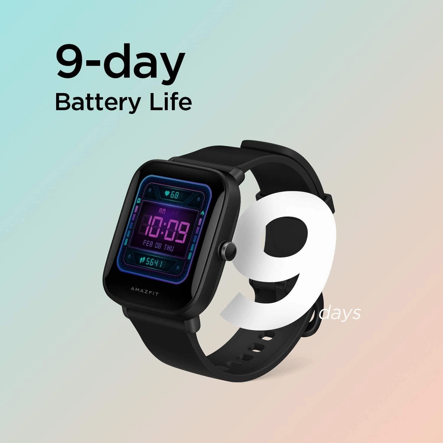 Amazfit Bip U Smartwatch Fitness Tracker with Heart Rate, Sleep, Stress, SpO2 Monitor, 1.43" Color Touch Screen, 5 ATM Waterproof, 60  Sports Modes, 9 Day Battery Life, Black