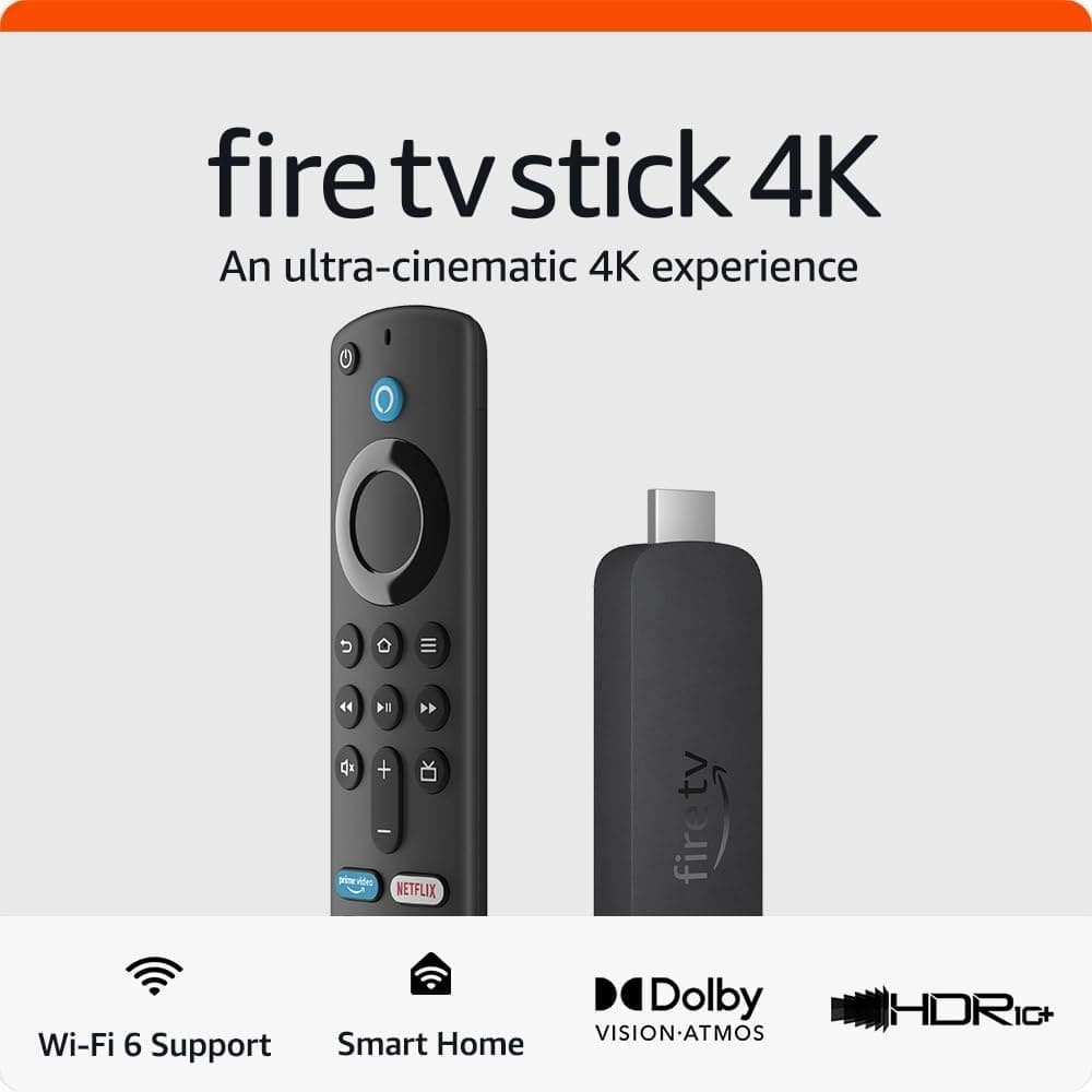Amazon Fire TV Stick 4K (2nd Gen) with Wi-Fi 6, Dolby Vision, Atmos, HDR10 , Alexa Voice Remote (3rd Gen) - Streaming Device
