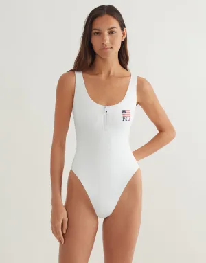 Americana Zipper Scoop Tank Swimsuit - White