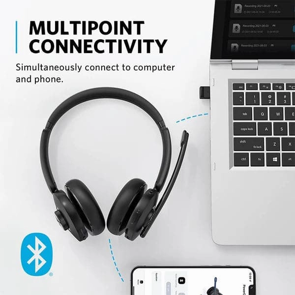 Anker PowerConf H500, Bluetooth Dual Ear Headset with Microphone - Black