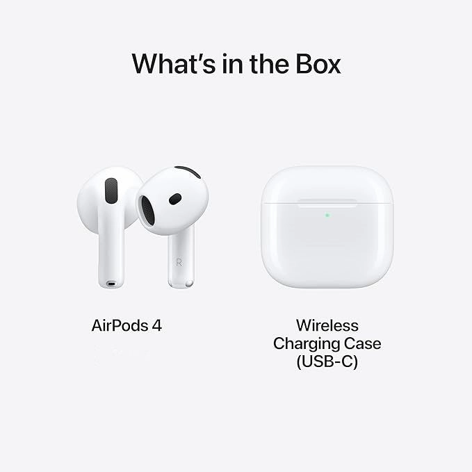 Apple AirPods 4 Wireless Earbuds with USB-C & Wireless Charging, Adaptive Audio, Transparency Mode, H2 Chip, Personalized Spatial Audio  No Active Noise Cancellation
