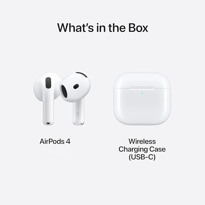 Apple AirPods 4 Wireless Earbuds with USB-C & Wireless Charging, Adaptive Audio, Transparency Mode, H2 Chip, Personalized Spatial Audio  No Active Noise Cancellation