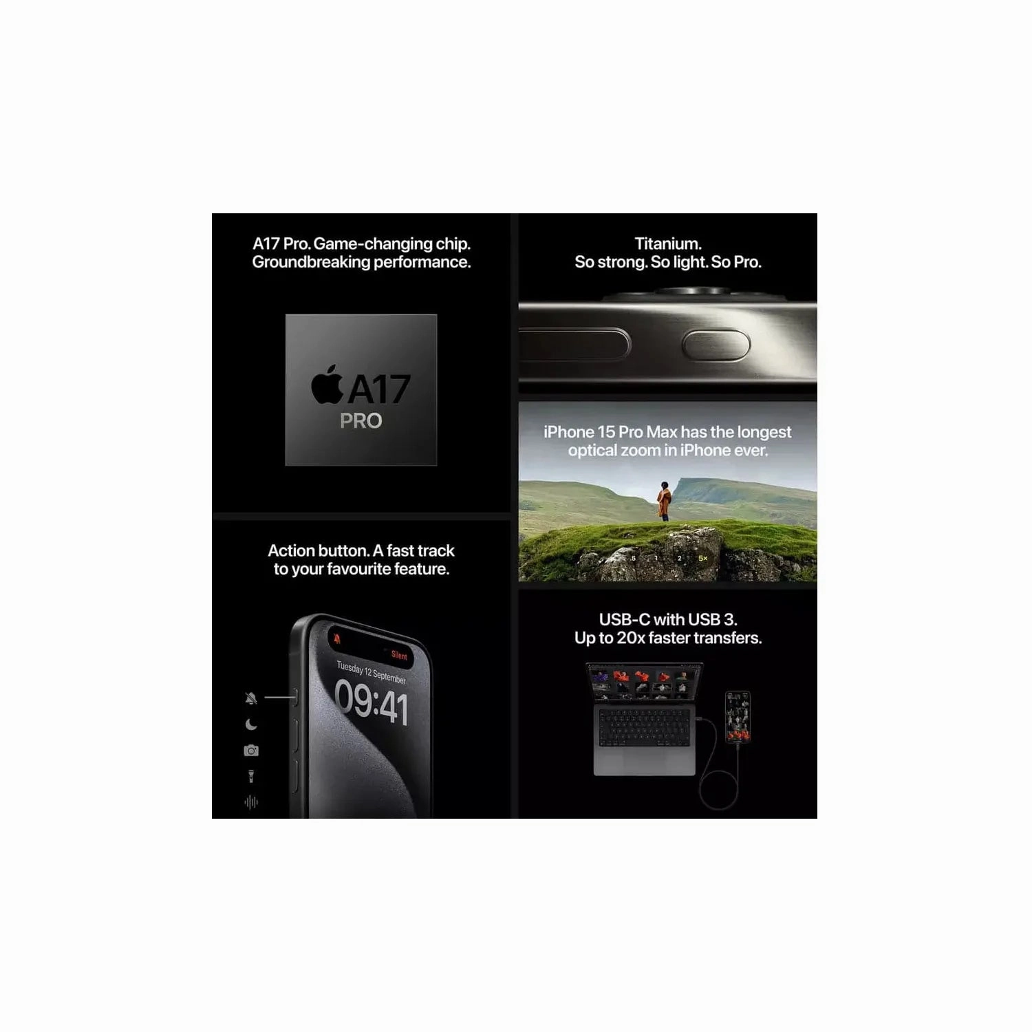 Apple iPhone 15 Pro 5G 128GB Black Titanium Sim-Free Unlocked Mobile Phone