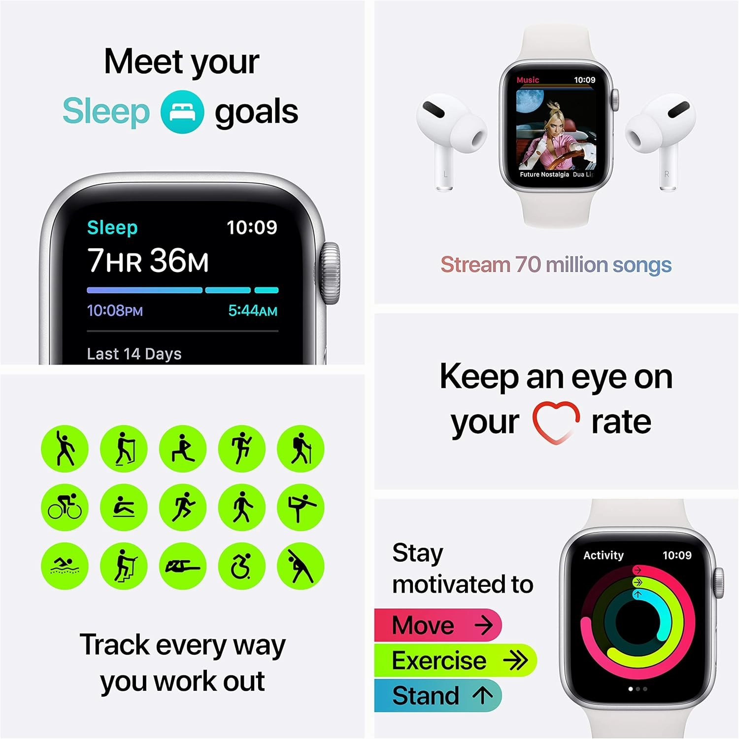 Apple Watch SE (2020, GPS   Cellular, 44mm)  Silver Aluminium Case with Deep Navy Sport Loop