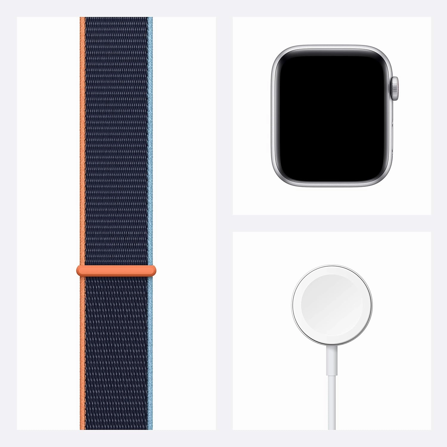 Apple Watch SE (2020, GPS   Cellular, 44mm)  Silver Aluminium Case with Deep Navy Sport Loop