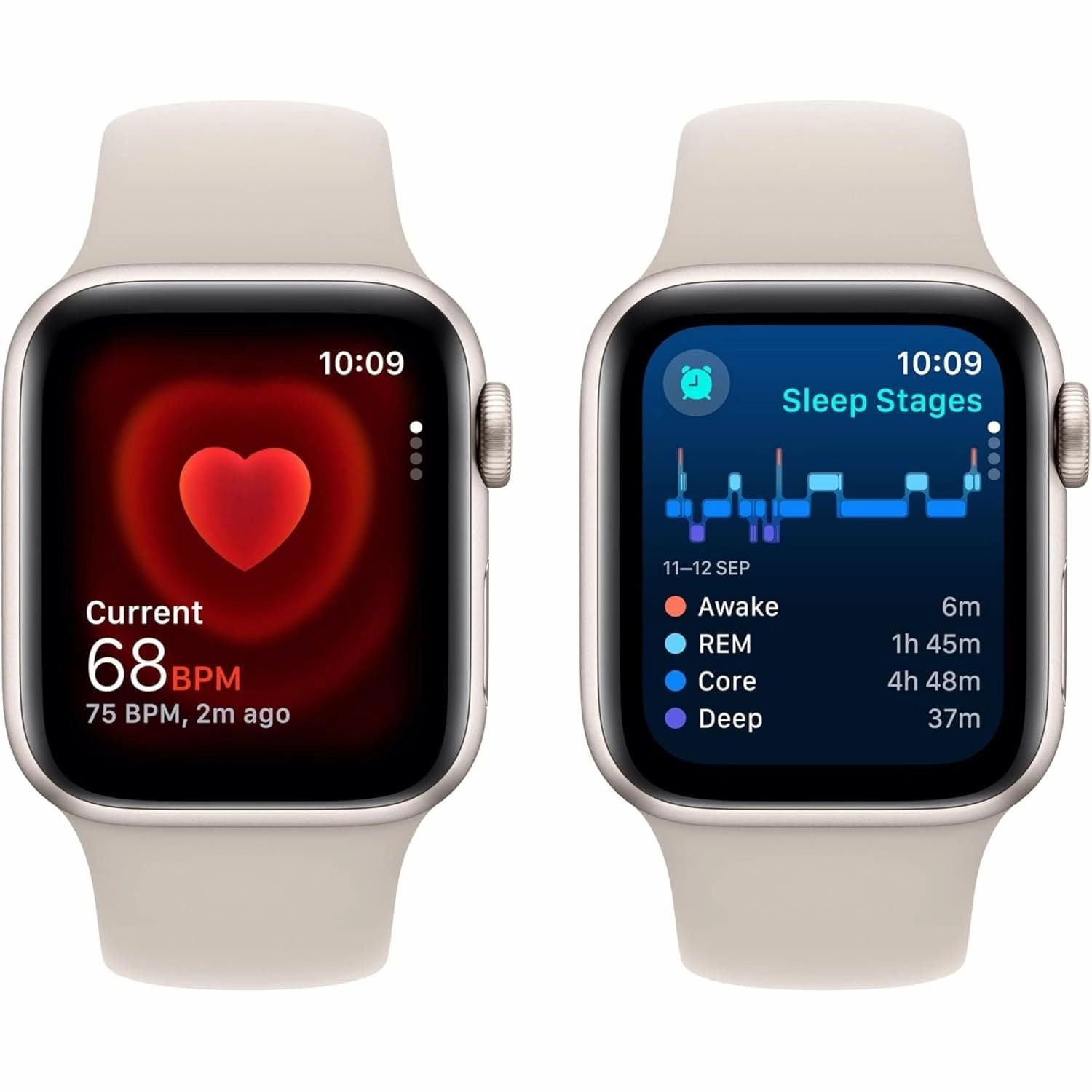 Apple Watch SE 2nd Gen, 2023, GPS, 40mm Smartwatch - Starlight Aluminium Case with Starlight Sport Band (S/M)
