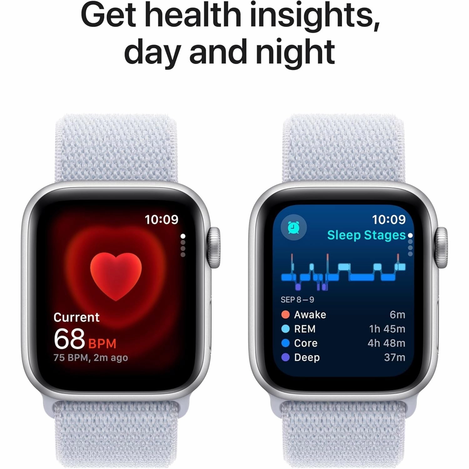 Apple Watch SE (2nd Gen) GPS 40mm Smartwatch with Silver Aluminium Case with Blue Cloud Sport Loop - One Size. Fitness and Sleep Trackers, Crash Detection, Heart Rate Monitor, Carbon Neutral
