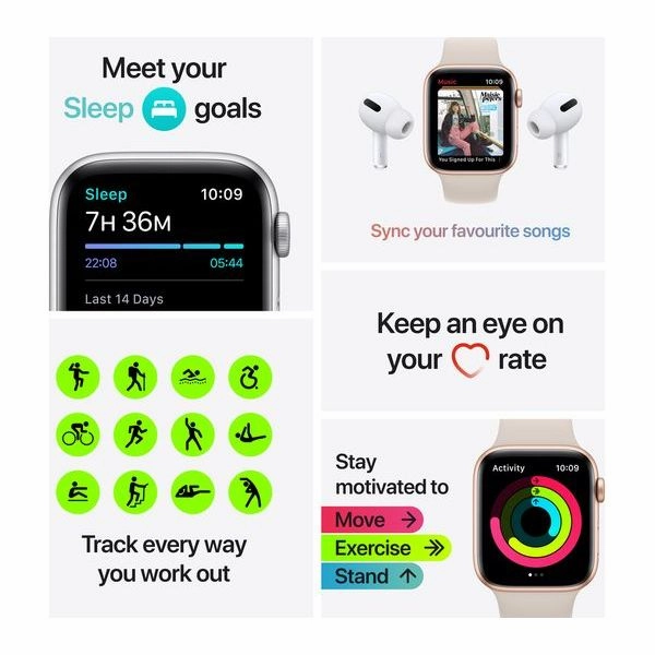 Apple Watch SE (GPS) 44mm Gold Aluminium with Starlight Sports Band