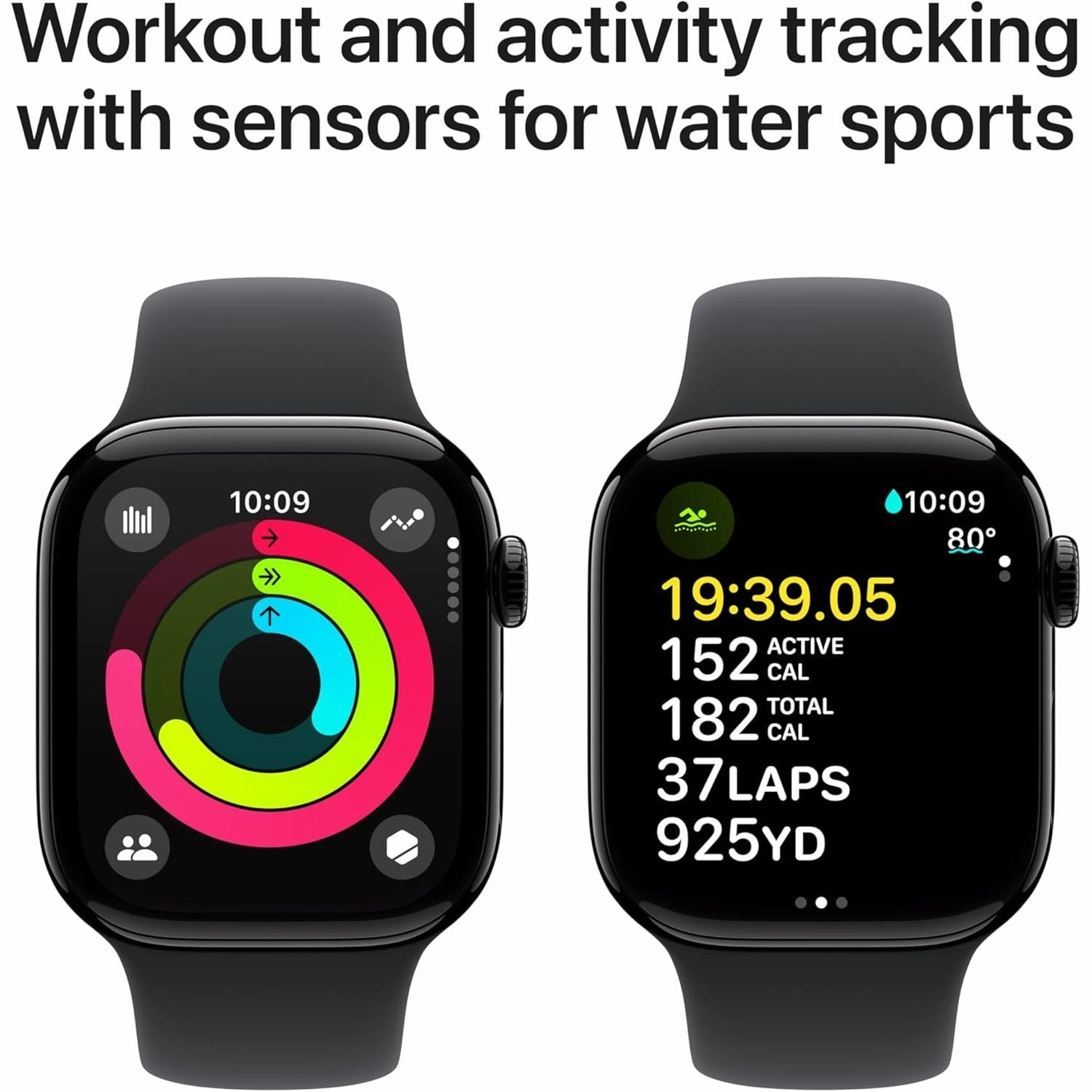 Apple Watch Series 10 GPS 42 mm Smartwatch with Jet Black Aluminium Case with Black Sport Band