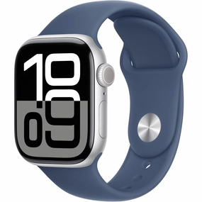 Apple Watch Series 10 GPS 42 mm Smartwatch with Silver Aluminium Case with Denim Sport Band - S/M. Fitness Tracker, ECG App, Always-On Retina Display, Water Resistant nintendo switch oled, nintendo switch deals, joy-con accessories