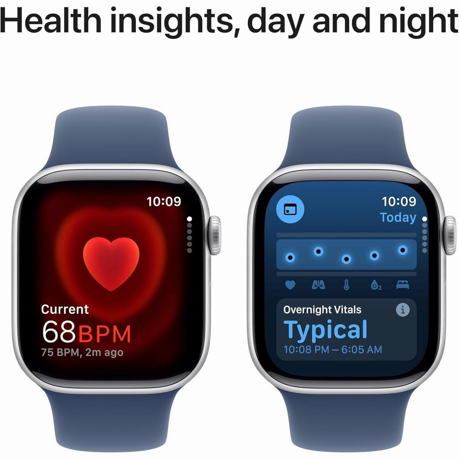 Apple Watch Series 10 GPS 42 mm Smartwatch with Silver Aluminium Case with Denim Sport Band - S/M. Fitness Tracker, ECG App, Always-On Retina Display, Water Resistant