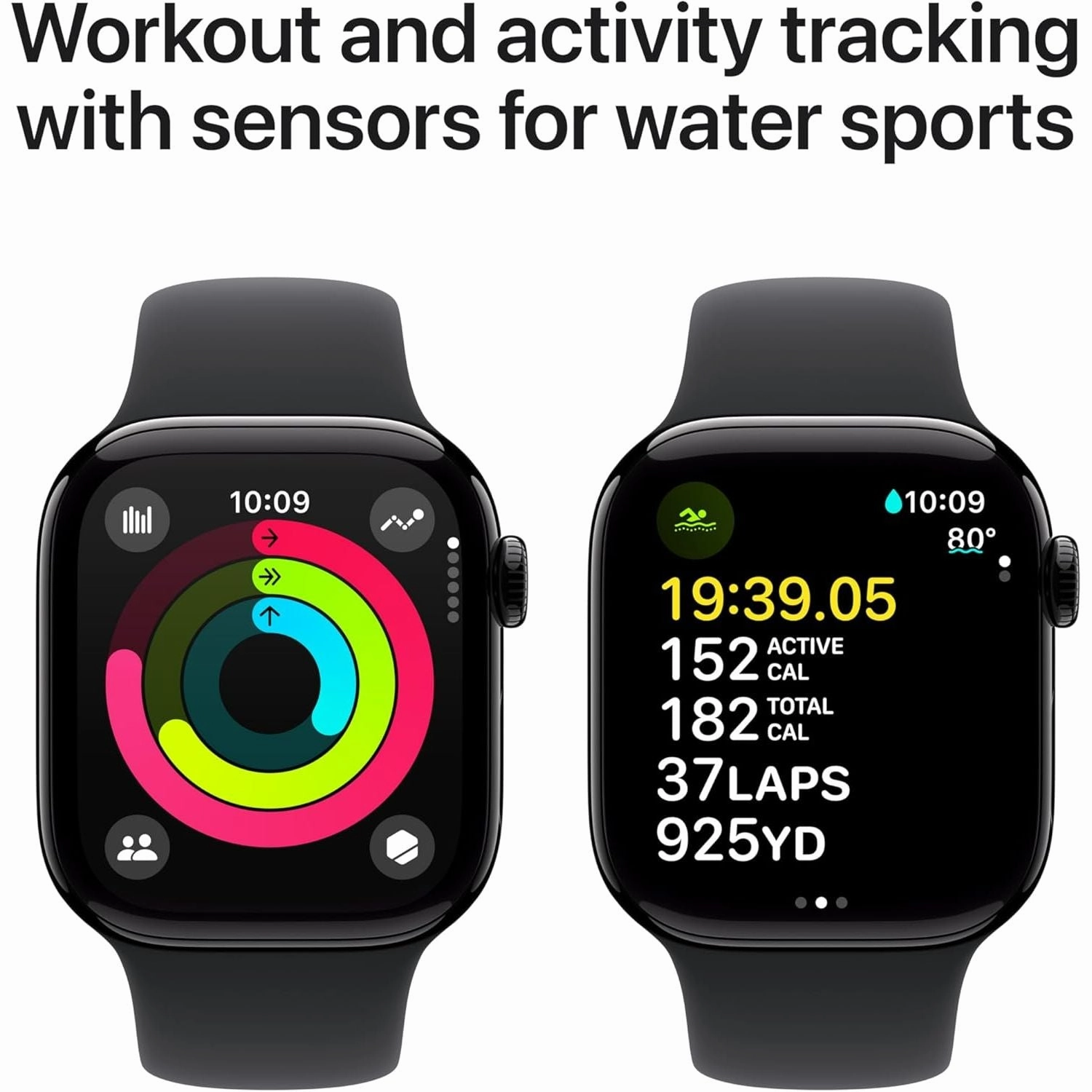 Apple Watch Series 10 GPS 42mm - Jet Black Aluminium Case, Black Sport Band, Fitness Tracker, ECG, Always-On Retina Display, Water Resistant