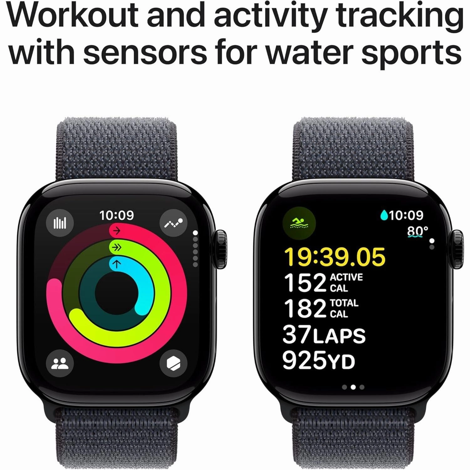 Apple Watch Series 10 GPS 42mm Smartwatch - Jet Black Aluminium Case, Ink Sport Loop, Fitness Tracker, Always-On Retina Display, Carbon Neutral