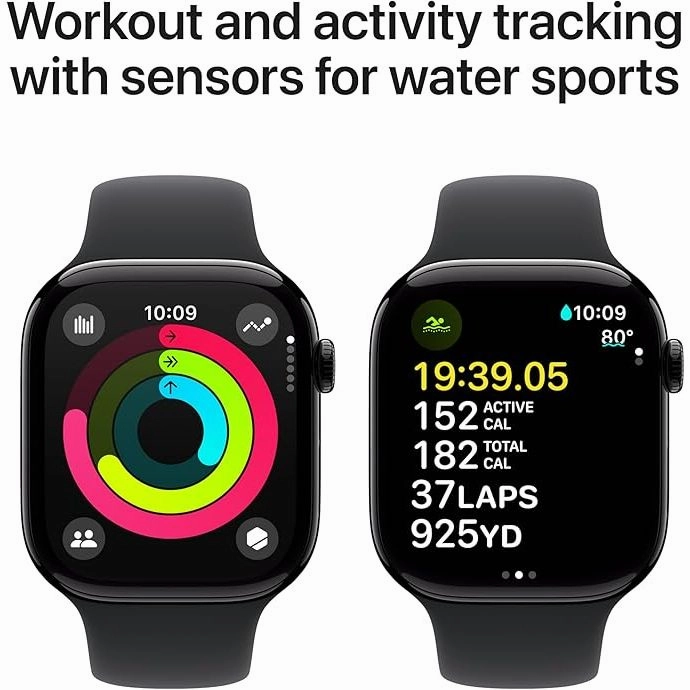 Apple Watch Series 10 GPS 46 mm Smartwatch with Jet Black Aluminium Case with Black Sport Band