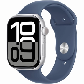 Apple Watch Series 10 GPS 46 mm Smartwatch with Silver Aluminium Case with Denim Sport Band - M/L. Fitness Tracker, ECG App, Always-On Retina Display, Water Resistant nintendo switch oled, nintendo switch deals, joy-con accessories