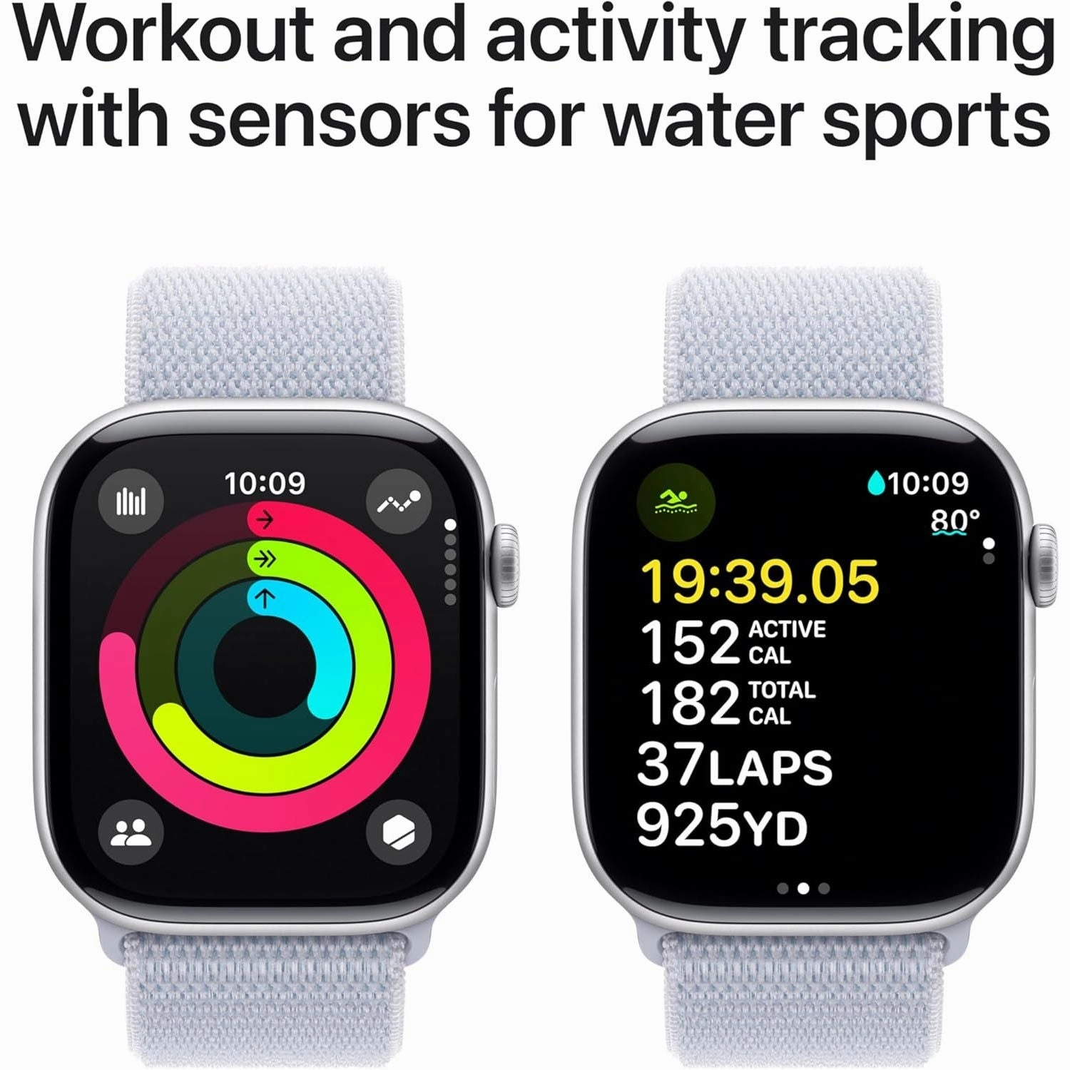 Apple Watch Series 10 GPS 46mm Silver Aluminium Case with Blue Cloud Sport Loop - One Size
