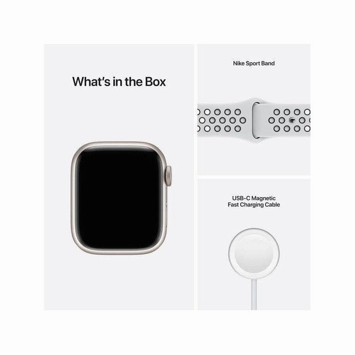 Apple Watch Series 7 Cellular - Starlight Aluminium with Pure Platinum & Black Nike Sports Band, 41 mm
