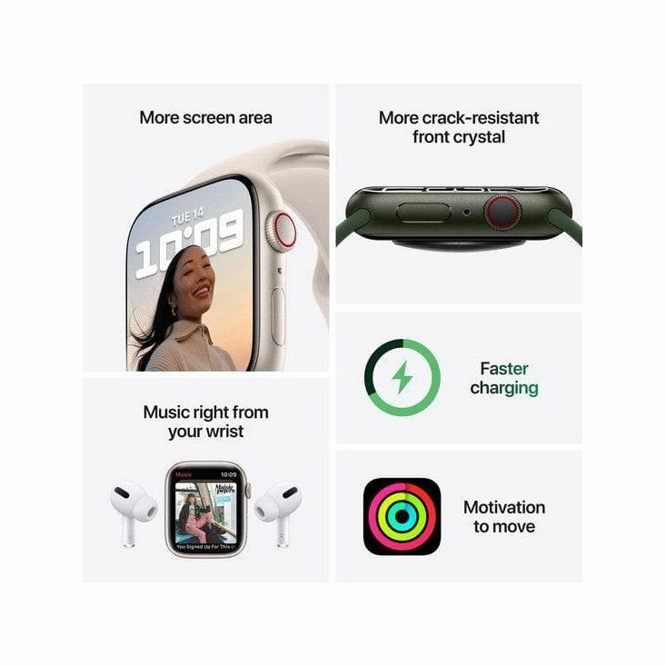 Apple Watch Series 7 Cellular - Starlight Aluminium with Pure Platinum & Black Nike Sports Band, 41 mm