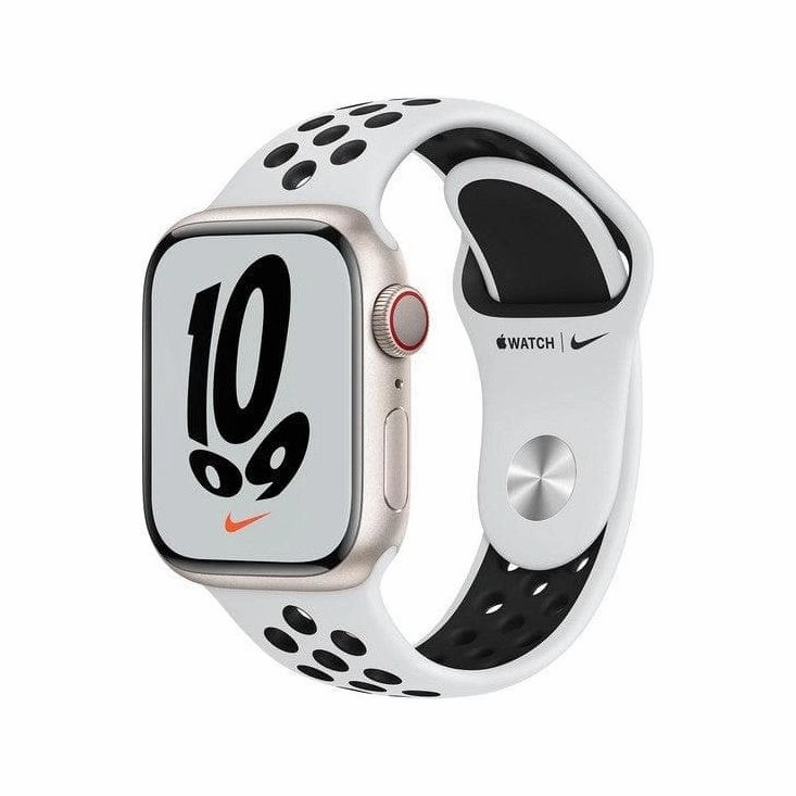 Apple Watch Series 7 Cellular - Starlight Aluminium with Pure Platinum & Black Nike Sports Band, 41 mm playstation 5 controller, dualshock charging station, ps5 cooling stand
