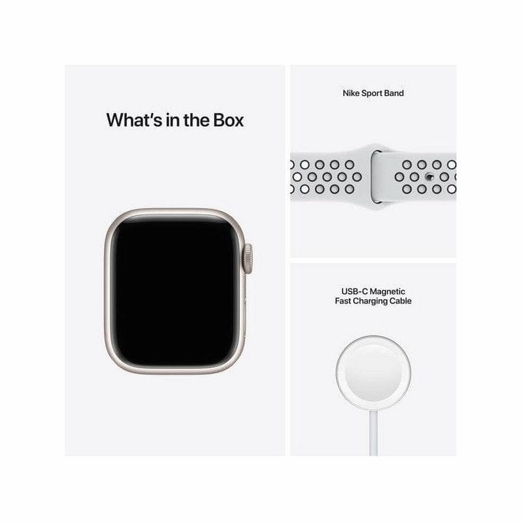 Apple Watch Series 7 Cellular - Starlight Aluminium with Pure Platinum & Black Nike Sports Band, 41 mm