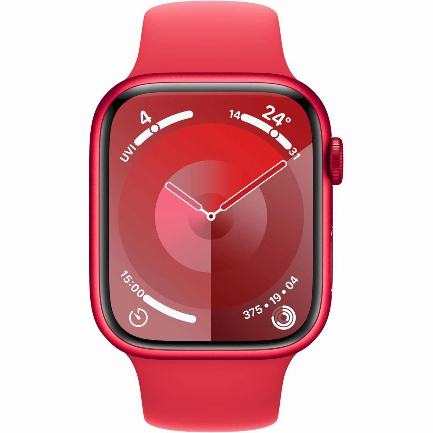 Apple Watch Series 9 [GPS 45mm] Smartwatch with (PRODUCT) RED Aluminum Case with (PRODUCT) RED Sport Band M/L.