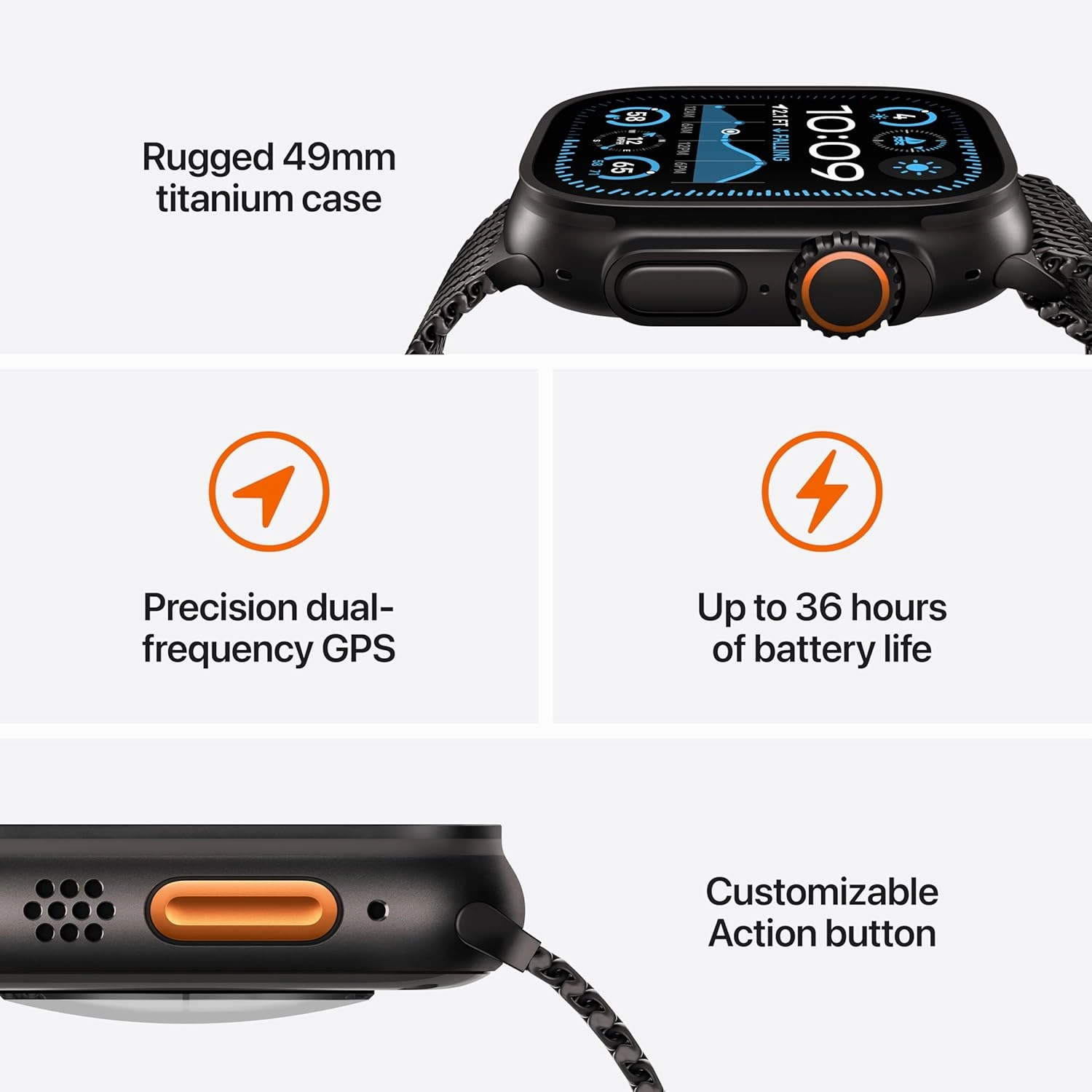 Apple Watch Ultra 2 (GPS   Cellular) 49mm Smartwatch with Black Rugged Titanium Case and Black Milanese Loop
