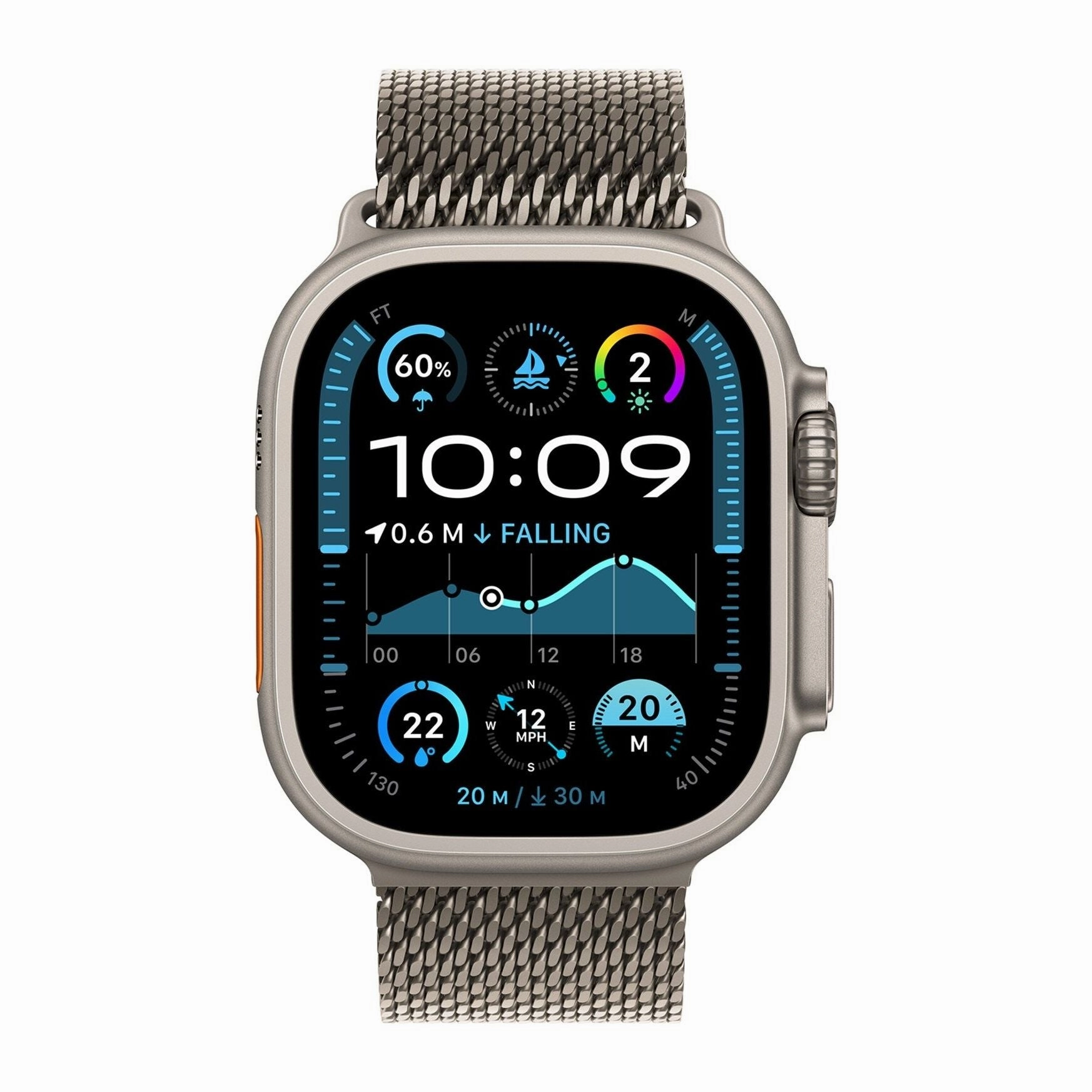 Apple Watch Ultra 2 GPS   Cellular - Natural Titanium with Natural Titanium Milanese Loop, Large, 49mm