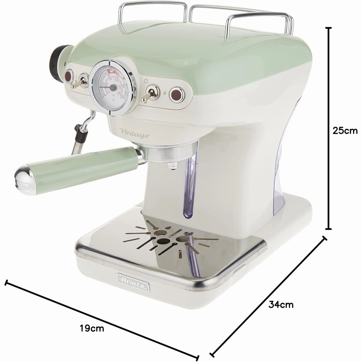 Ariete 1389A Vintage Coffee Machine  850W Espresso Maker, 2 Cups, Green