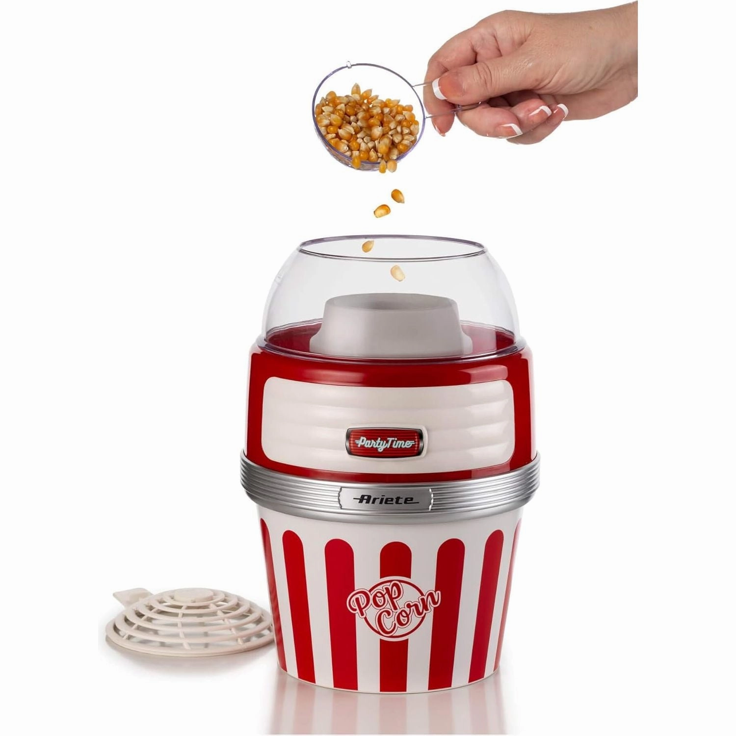 Ariete 2957 Retro Style Popcorn Maker - 2-Minute Fast Popping, Fat-Free Cooking, with Serving Bowl - Red