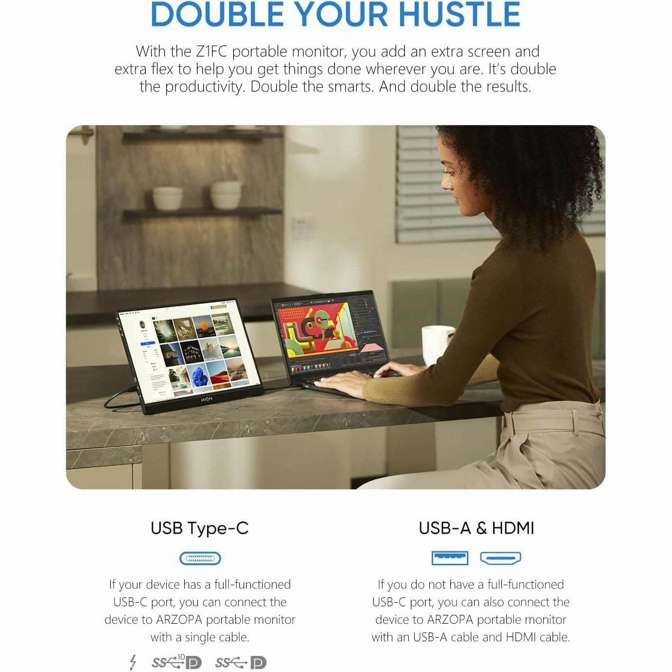 ARZOPA 16.1" FHD 144Hz IPS Portable Monitor - HDMI/USB-C - Eye Protection for Laptop, PC, Mac, PS3/4/5, Xbox