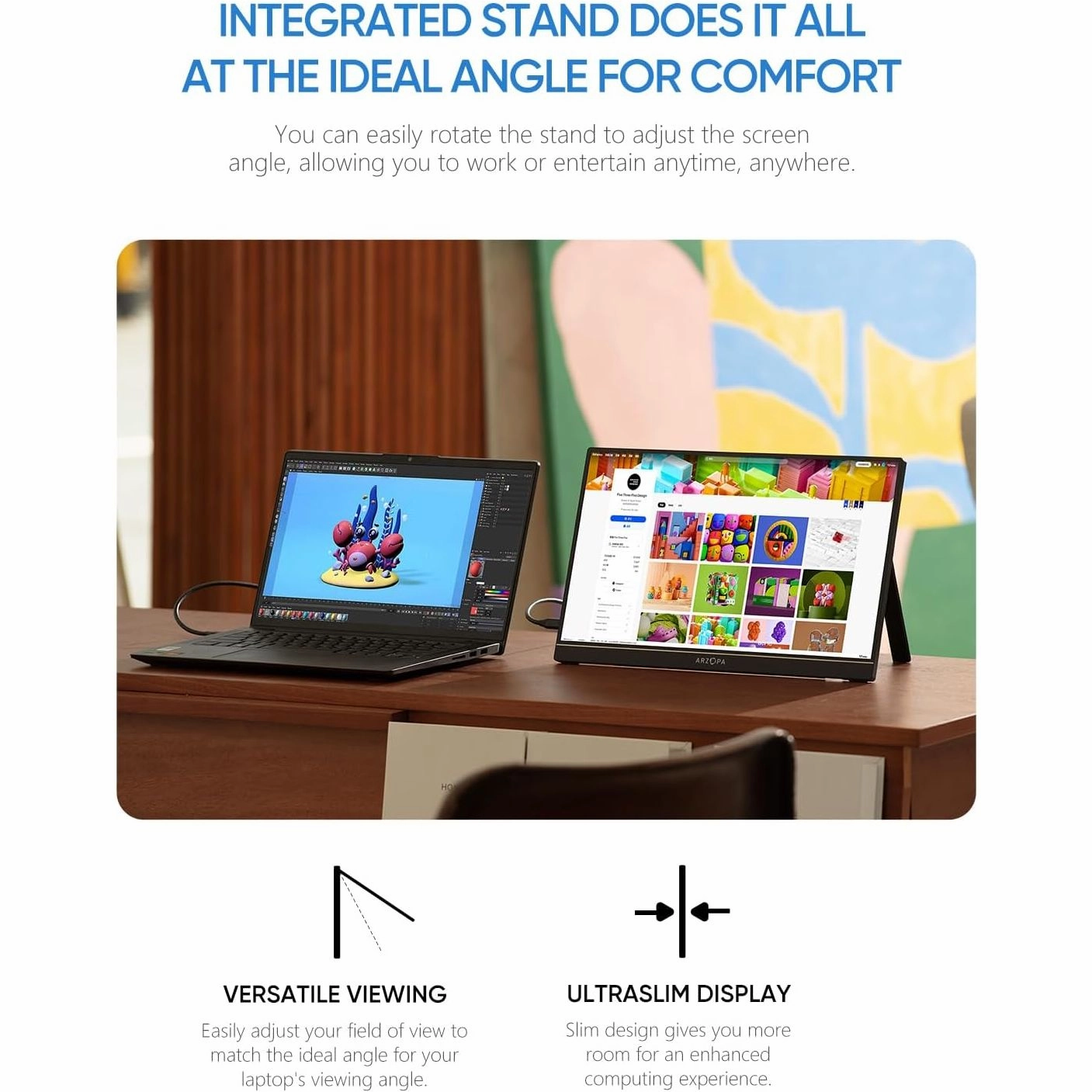 ARZOPA Portable Monitor, 15.6" 19201080 FHD IPS Portable Monitor for Laptop with Kickstand