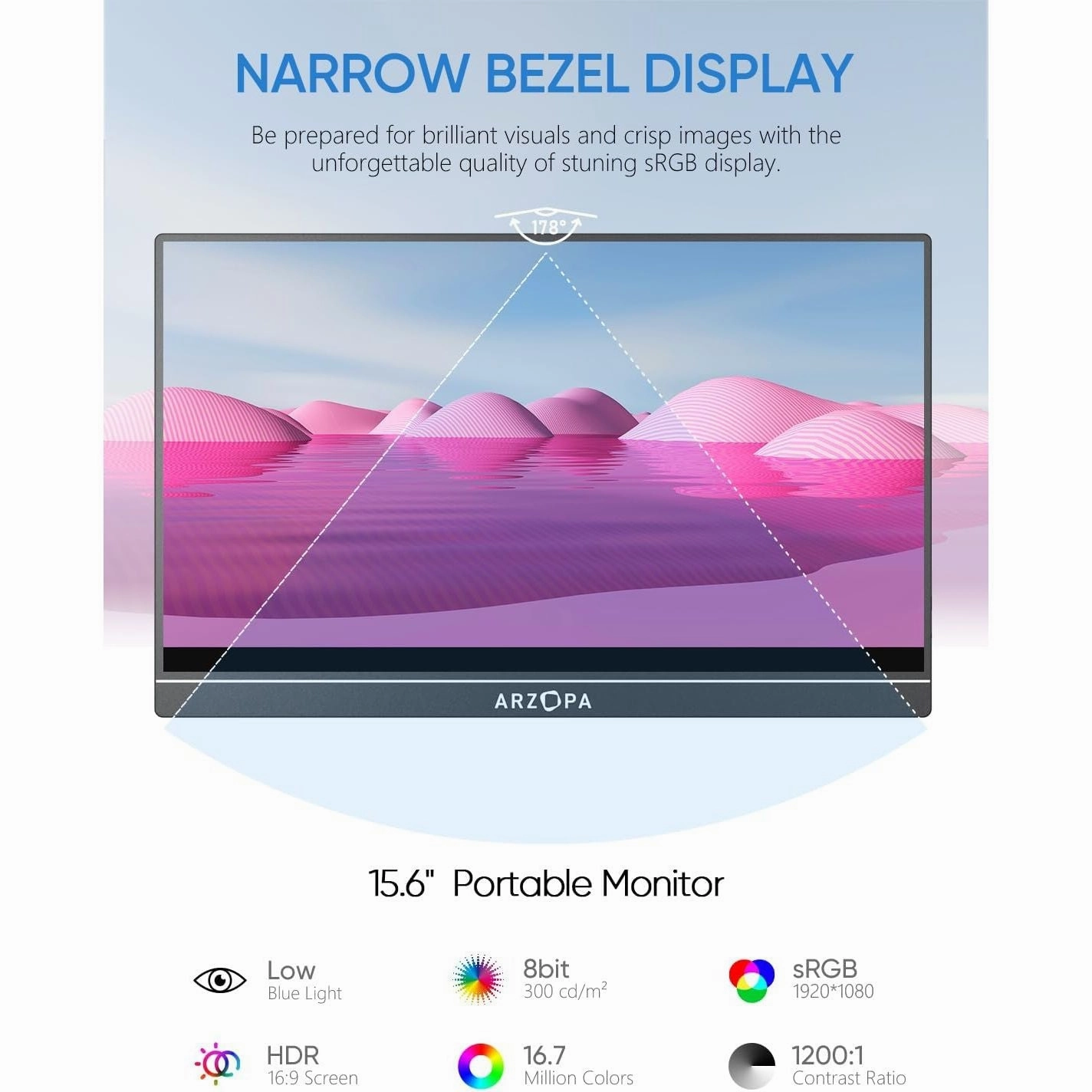 ARZOPA Portable Monitor, 15.6" 19201080 FHD IPS Portable Monitor for Laptop with Kickstand